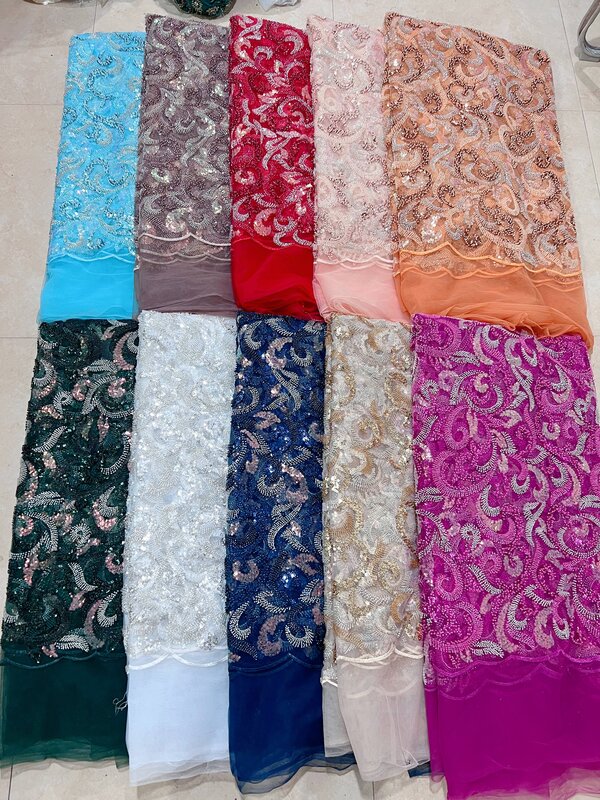Sequence African Lace Fabric 5 Yards Embroiderd Nigerian Lace Fabric 2024 High Quality Laces Groom Tulle French Lace For Drees