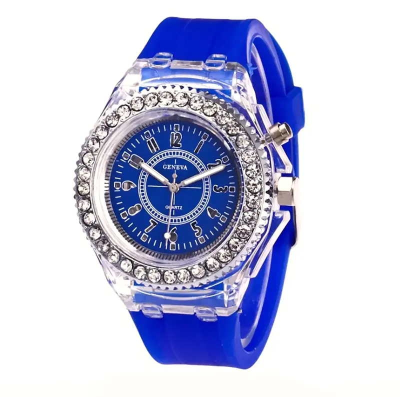 Модные светодиодные спортивные часы Geneva, Светящиеся женские кварцевые часы, женские силиконовые наручные часы, Светящиеся женские часы