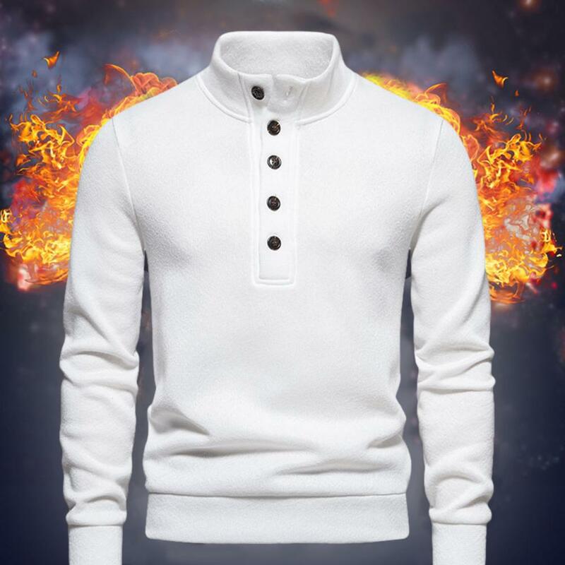 Long Sleeve Loose Fit Sweater Men's Turtleneck Button Down Sweater Autumn Winter Solid Color Long Sleeve Knit for Casual