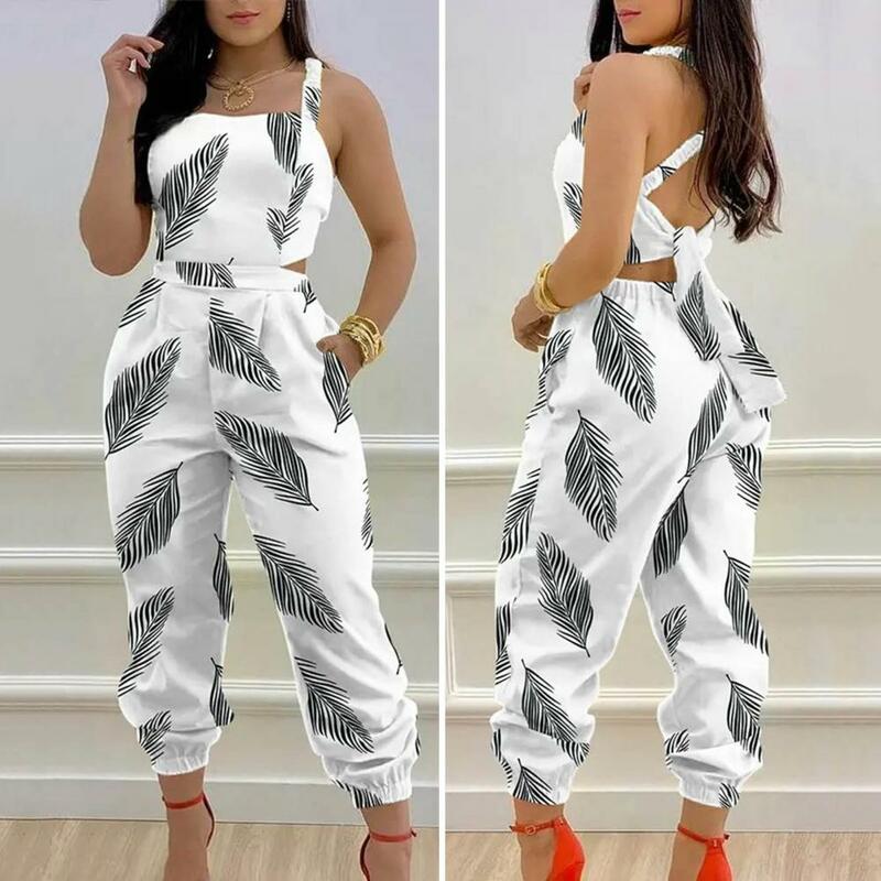 Women Jumpsuit Stylish Jumpsuit with Lace-up Bow Detail Andabenefits Back Design Pockets for Lady Commute Party Wear High Waist