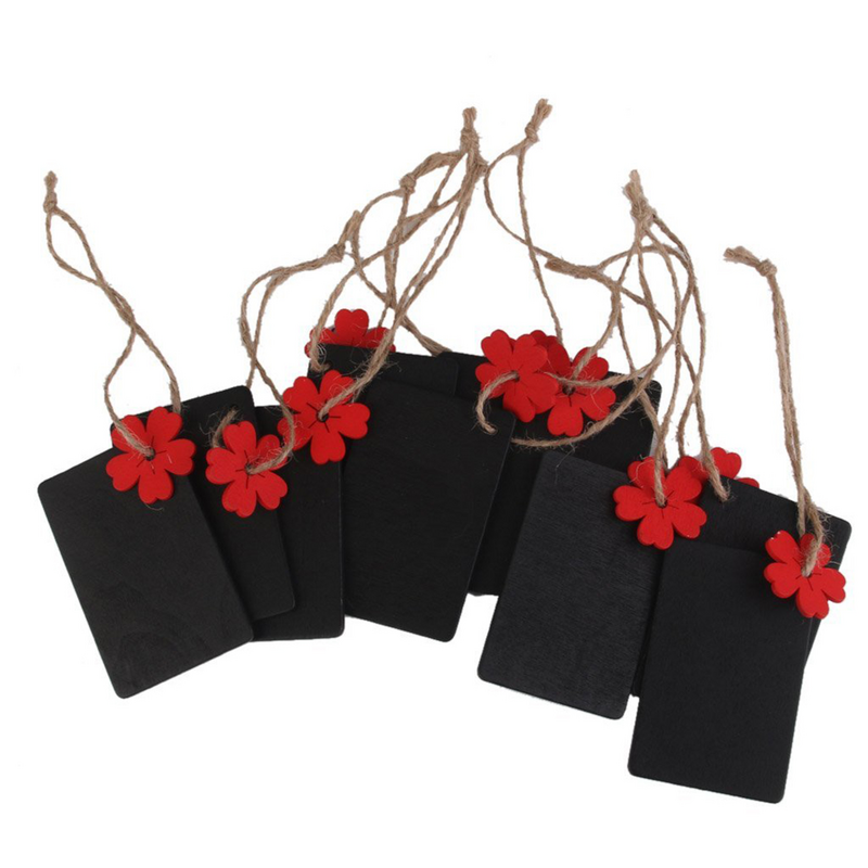 10pcs Mini Rectangular Hanging Wooden Blackboard Gift Price Tags (Red Flower)