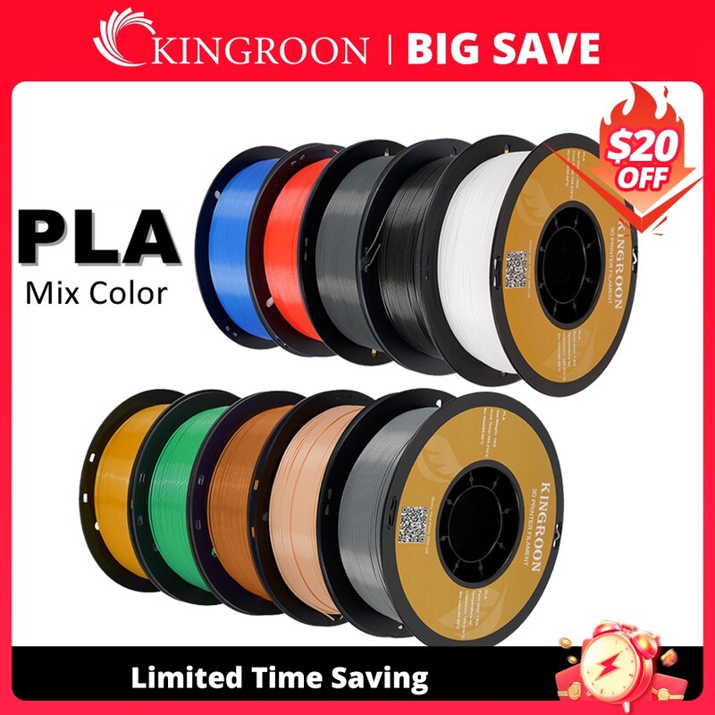 KINGROON filamen PLA 1.75mm 5/10KG plastik pla untuk Printer 3D, filamen cetak 3D standar 1kg/rol warna campuran pengiriman lokal