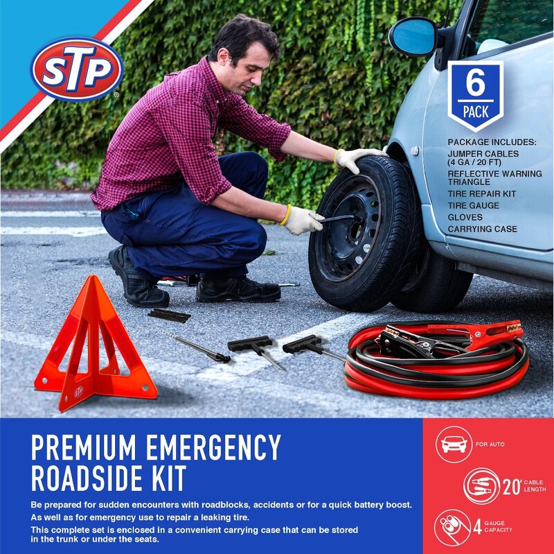 Kit de emergencia para carretera con Cables de puente, triángulo de advertencia, calibre de neumáticos, 11,5x11,5, 5 piezas