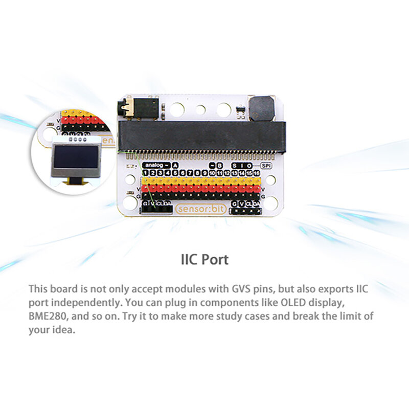 ELECFREAKS Micro:bit Sensor:bit IO placa de expansión GVS Pin IIC interfaz zumbador integrado conector de Audio para niños programación aprendizaje
