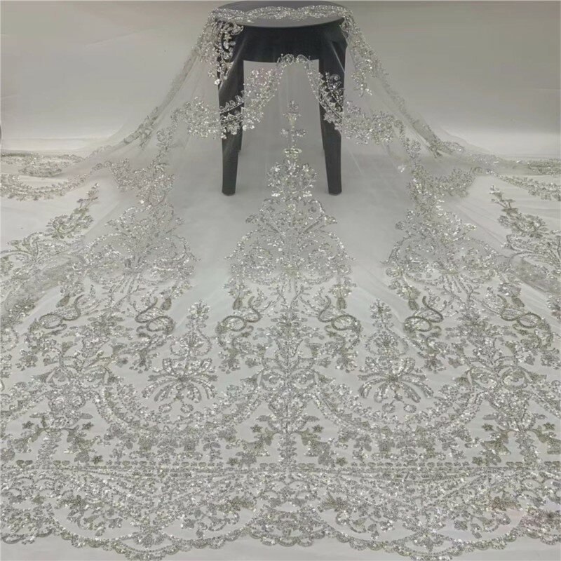 Super Flash Piece Tube Beads Sequined Embroidery Fabric Wedding Dress Party Women's Clothing
