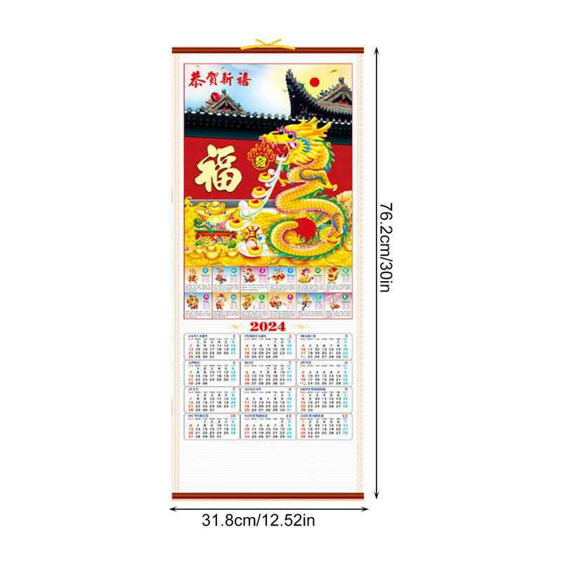 Calendario de pared de año de dragón, desplazamiento creativo para decoración de pared, calendario para la escuela, hogar, planificación de citas semanal, 2024