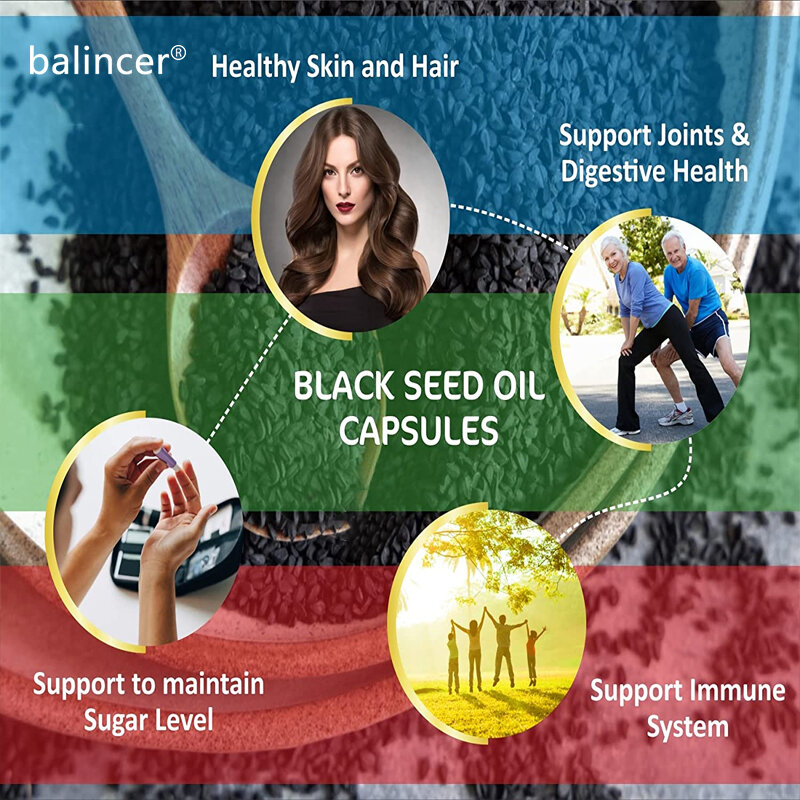 Cápsulas de aceite de semilla negra-soporta el cabello, la piel, la respiración, la digestión, mejora la salud general, envío gratis