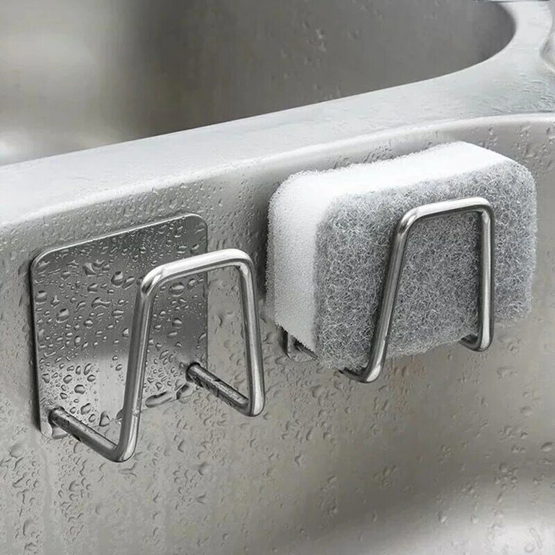 Kitchen Sponges Holder Self Adhesive Sink Sponges Drain Drying Rack 304 Stainless Steel Storage Holder Kitchen Sink Accessories