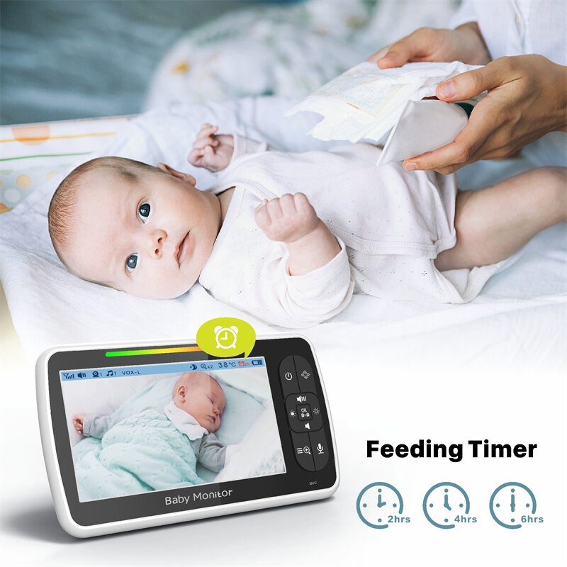 Babystar 5inch Video Baby Monitor with Remote Pan-Tilt-Zoom Camera and Audio.Two Way Talk VOX Mode Lullabies BabyPhone