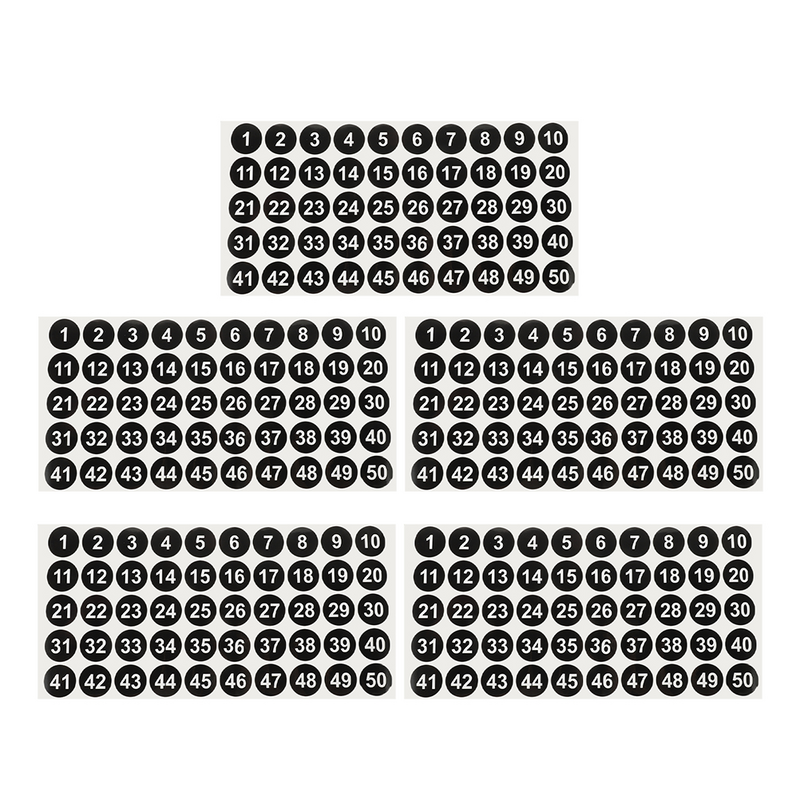 5 листов этикеток с круглыми цифрами, кодирующие наклейки, Номера для ногтей, 1-50 знаков, многоцелевая классификация
