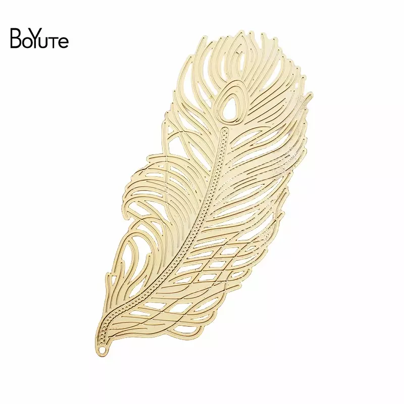BoYuTe (10 buah/lot) logam kuningan berbentuk bulu liontin lembar Diy perhiasan Aksesori bahan buatan tangan