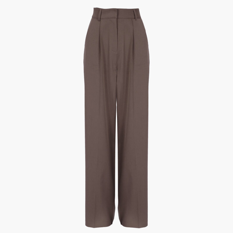 Осенние коричневые прямые брюки с высокой талией, женские свободные винтажные офисные элегантные брюки, плиссированные французские классические брюки