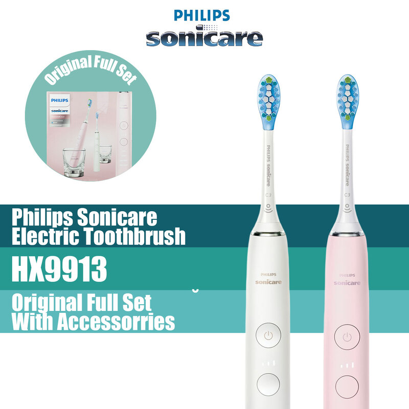 Philips-Brosse à dents détachable DiamondClean HX9913, aste, têtes de rechange, rose, blanc, adulte, macicare, 2