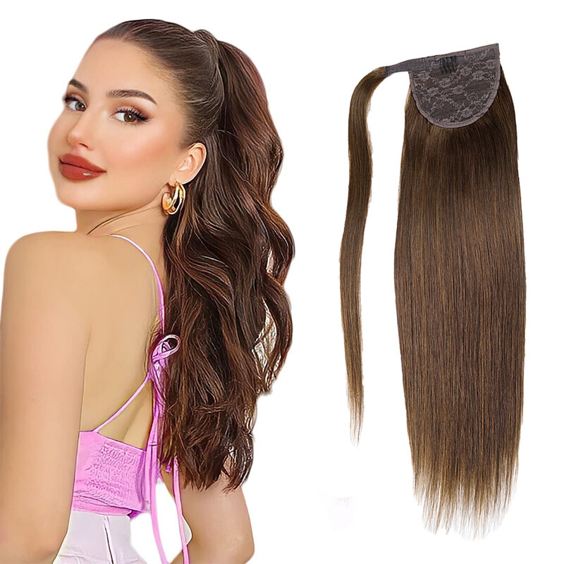 Накладные человеческие волосы для конского хвоста 100% Реми человеческие волосы длинные прямые накладные вокруг конского хвоста накладные волосы для женщин #4