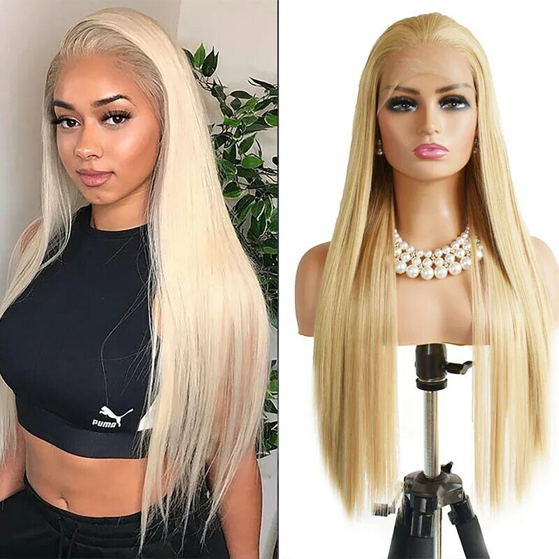 613 Synthetic Lace Front Wigs Blonde Long Straight Wig Glueless Wig 13x4x1 Straight Lace Frontal Wig High Temperature Fiber