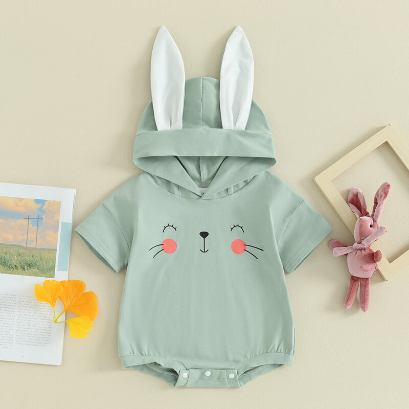 Easter Outfit Baby Girl Boy Romper Bunny Short Sleeve Rabbit Ears Bodysuit  Newborn Easter Costume