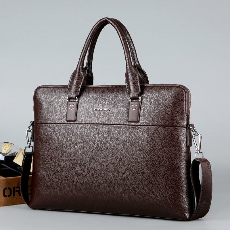 Leather Business Men Briefcase Official Document Handbag Retro Shoulder Bag Male Crossbody Briefcase