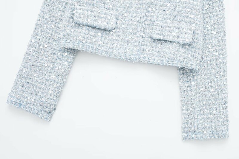 Frauen neue Mode Perle Chip kurzen Absatz Mantel Vintage Langarm Knopf weibliche Oberbekleidung schickes Overs hirt