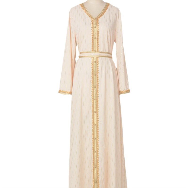 Médio Oriente Gilded Robe com grânulo dourado, tubo Lace Slim-Fit vestido glamouroso