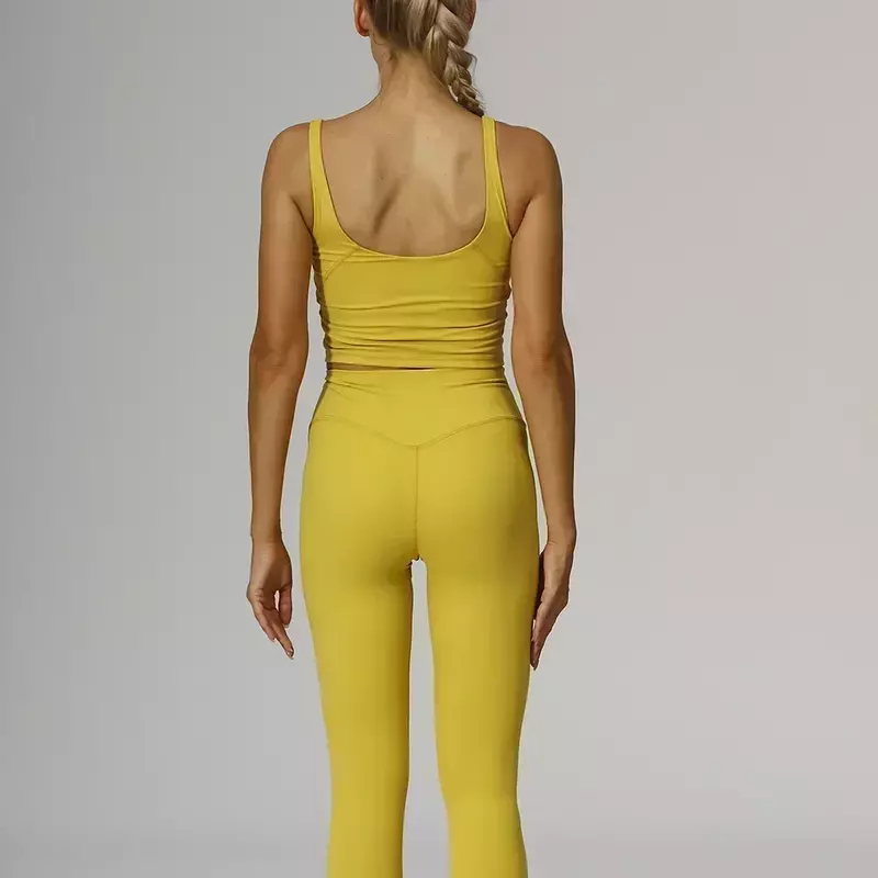 Limão Impresso Sports Yoga Bra com Copos Removíveis, Top de alças com comprimento recortado, Stretch de quatro vias, Sweat-wicking, Suporte leve, U-Back