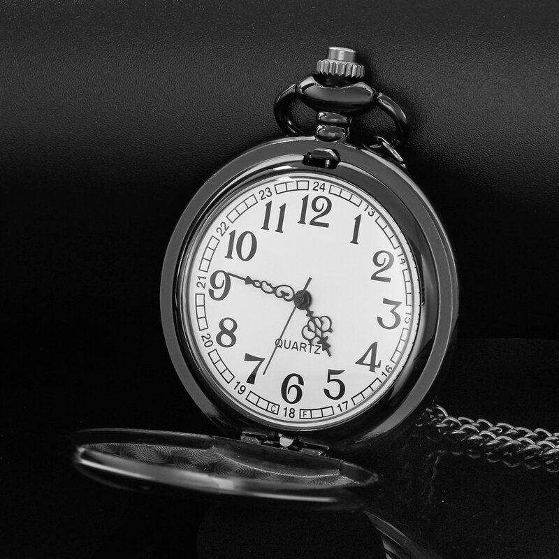 Карманные часы с ремешком и английской алфавитом на циферблате, черные кварцевые часы с цепочкой, идеальный подарок для влюбленных на день рождения