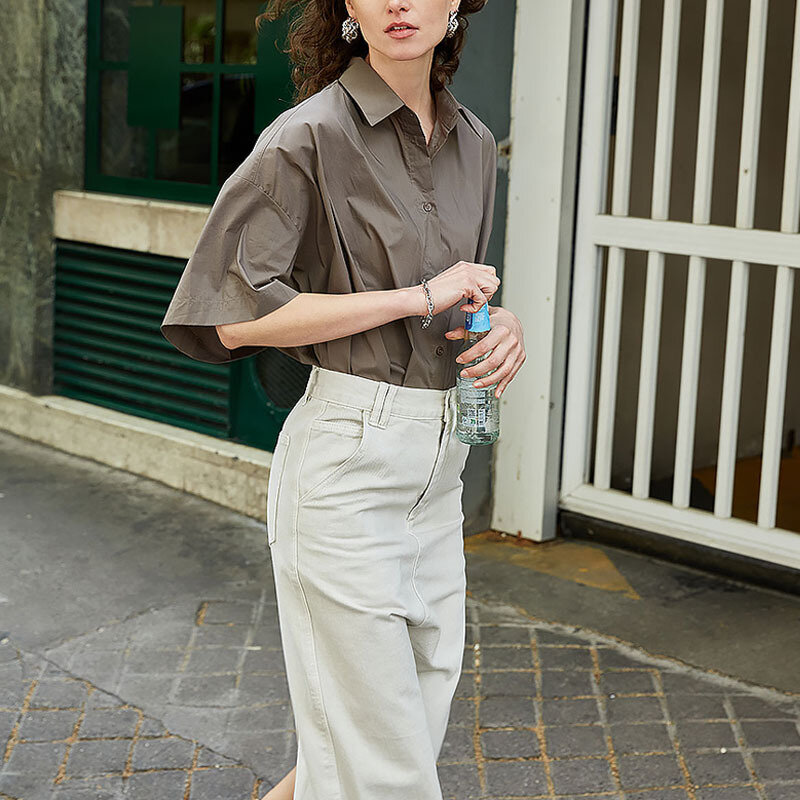 Buttop feminino de manga curta, blusa 100% algodão, camisas grandes, blusas casuais soltas, nova, verão, 2022
