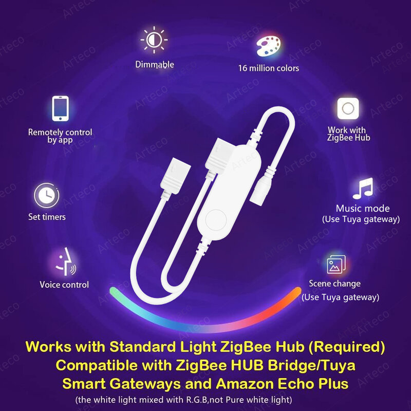 Zigbee-Tira de luces Led RGB 3,0, controlador inteligente, DC12V, 10m, 20m, Flexible, funciona con la aplicación Tuya, asistente de hogar y Alexa