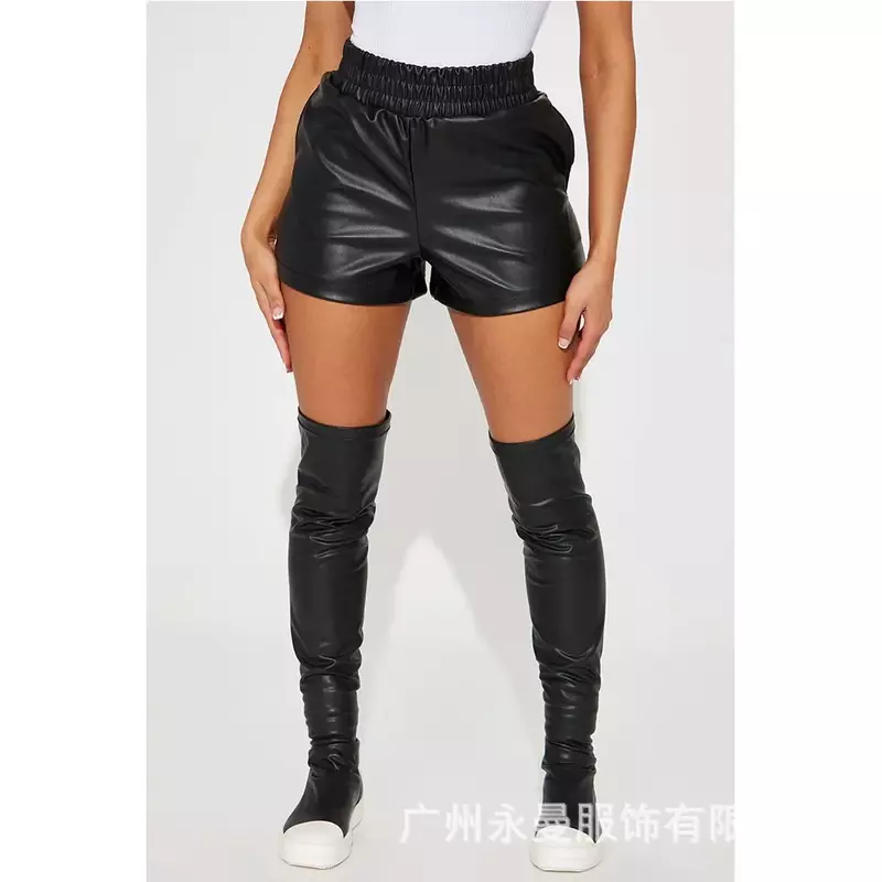 New Women's Shorts Fashion Casual Loose Four Seasons Wear PU Elastic Leather Pants for Women
