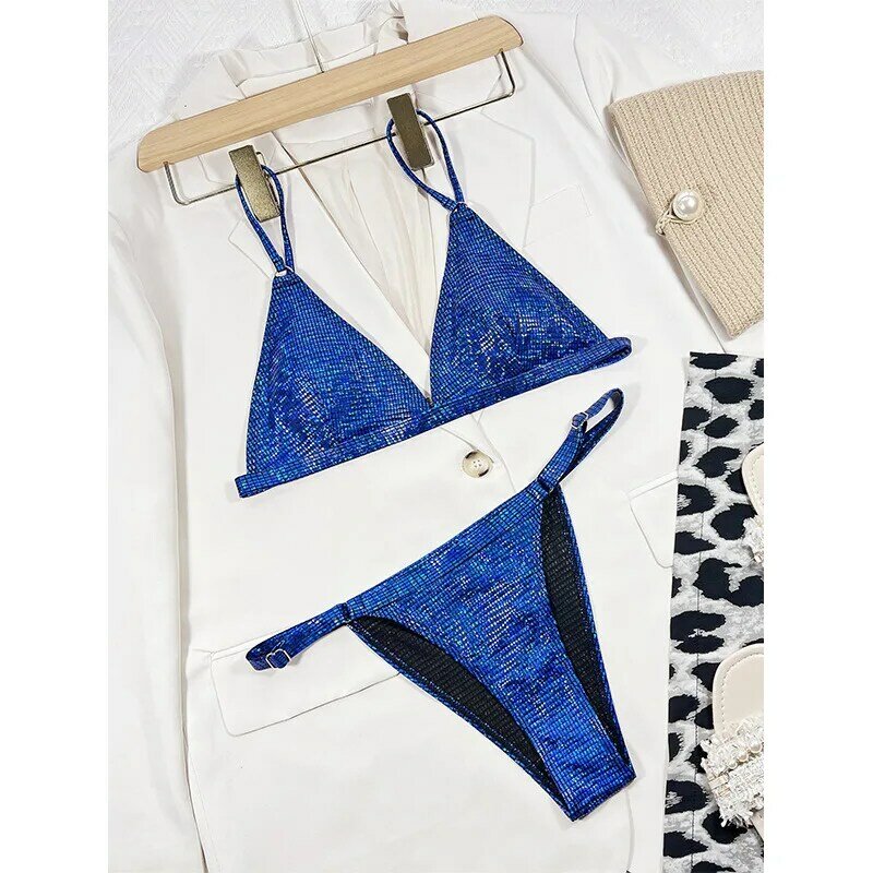 Conjunto de Bikini con espalda descubierta para mujer, ropa de playa triangular de cintura baja, unicolor, para vacaciones, 2024