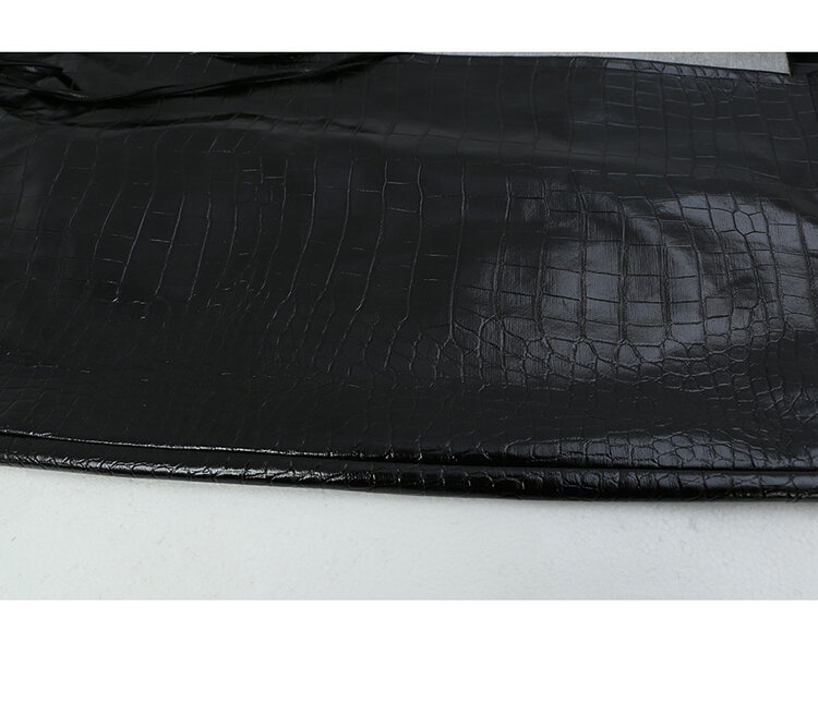 Conjunto de 2 piezas con cordones para mujer, Falda Midi negra brillante de cuero con textura de cocodrilo, abertura lateral y Top corto