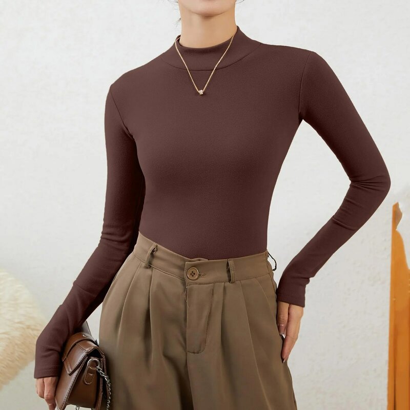 Autunno e inverno donna tinta unita mezza collo alto fondo camicia dolcevita Pullover camicia Basic Slim Fit stretto termico top