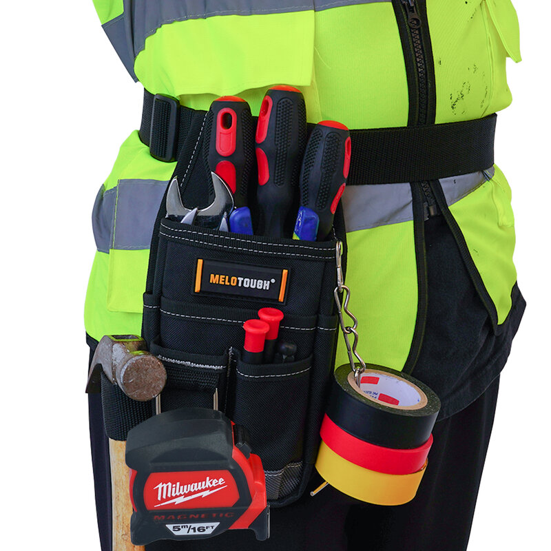 MELOTOUGH kantong alat Tradesman Pro tugas berat dengan berbagai saku ukuran dan Thong pita listrik, pemegang palu
