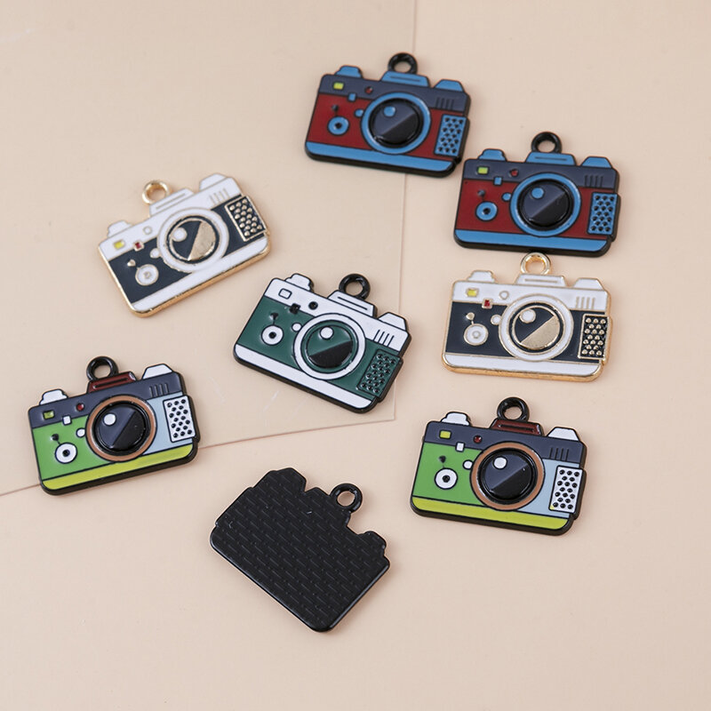 Breloques colorées en émail pour appareil photo, bijoux de direction, boucle d'oreille, pendentif, bracelet, collier, accessoires de bricolage, 8 pièces/lot