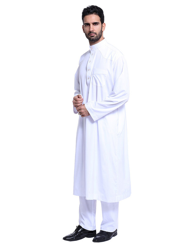 Setelan Pria Jubba Thobe Muslim dua potong, Set untuk pria Pakistan Dubai Saudi Abaya doa, pakaian ibadah, Arab Ramadan