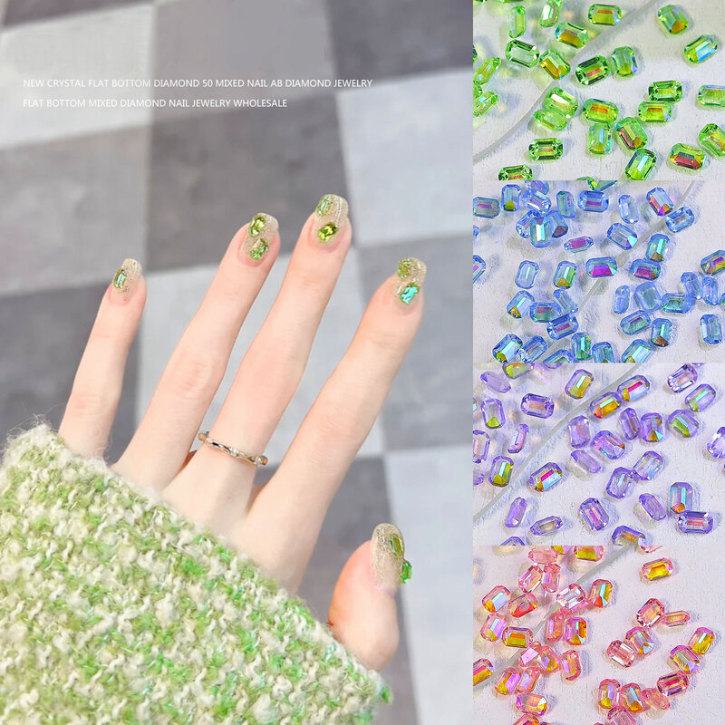 Piezas para decoración de uñas, diamantes de imitación octogonales de resina con forma de caramelo, tridimensional, fondo puntiagudo Aurora, 100