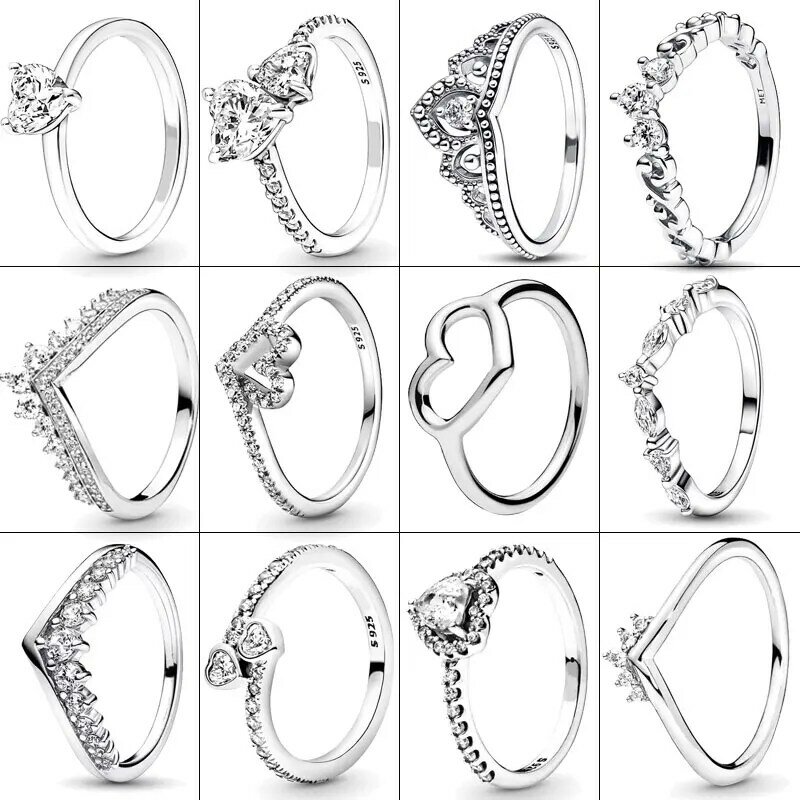 925 Zilveren Ring Sprankelende Wishbone Hart Ring Prinses Wishbone Vinger Ring Voor Vrouwen Bruiloft Cadeau Pandor Ring Sieraden Diy