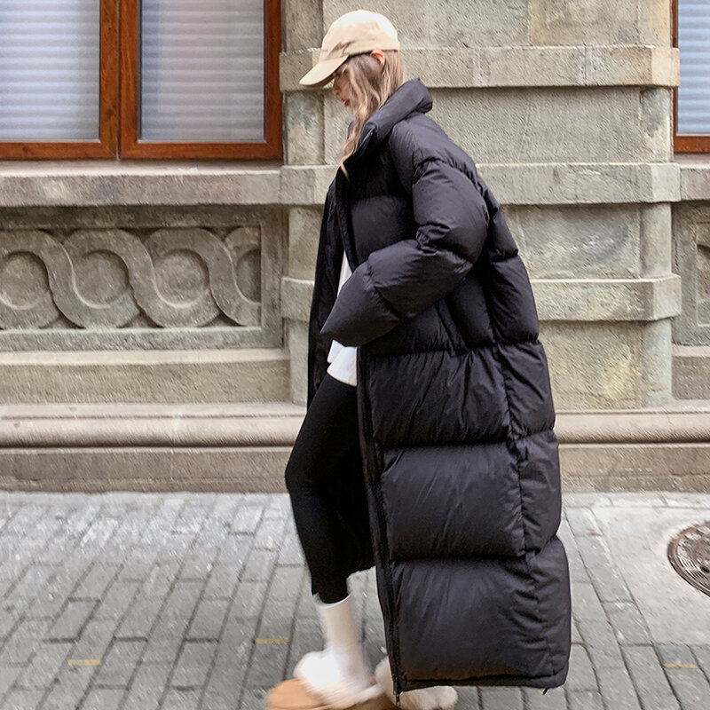 2023 New Winter Thick Warm Long Down Jackets Women Loose Stand Collar Scarf Puffer Jacket White Duck Down Coats Female Parkas