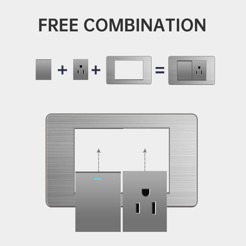 ELEGAN-enchufe de pared USB tipo c, toma de corriente estándar de EE. UU., Panel de acero inoxidable gris, combinación de potencia multifuncional, 118mm x 72mm