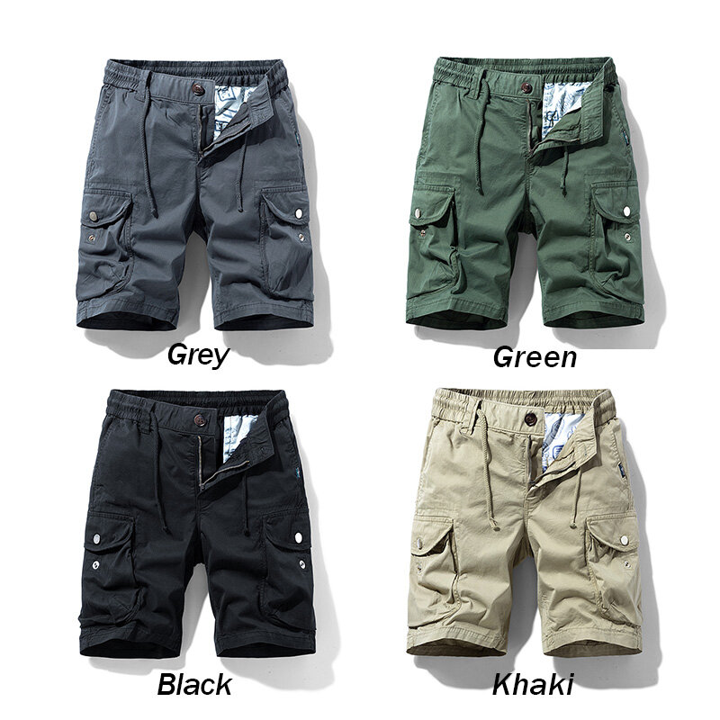Shorts de algodão cargo masculino, calções casuais, Bermuda, bolso múltiplo, corredores, plus size, primavera, verão, moda masculina