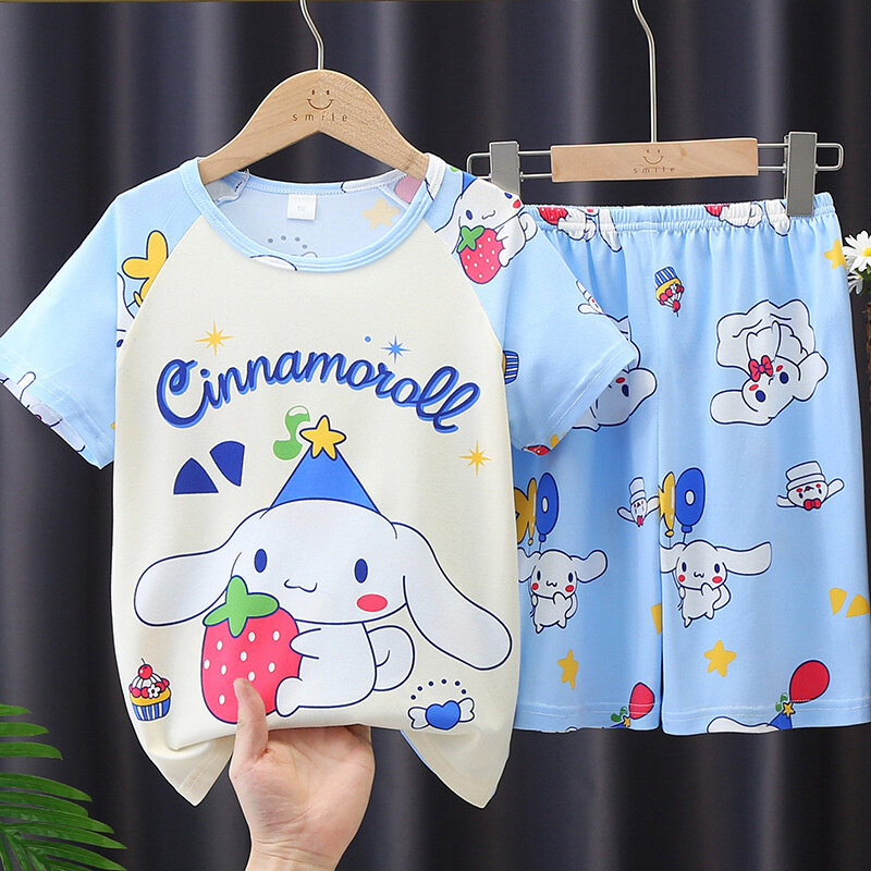 2023 musim panas Kawaii Sanrios Kuromi Set piyama lucu Anime Cinnamoroll My Melody pakaian tidur anak laki-laki perempuan hadiah pakaian rumah