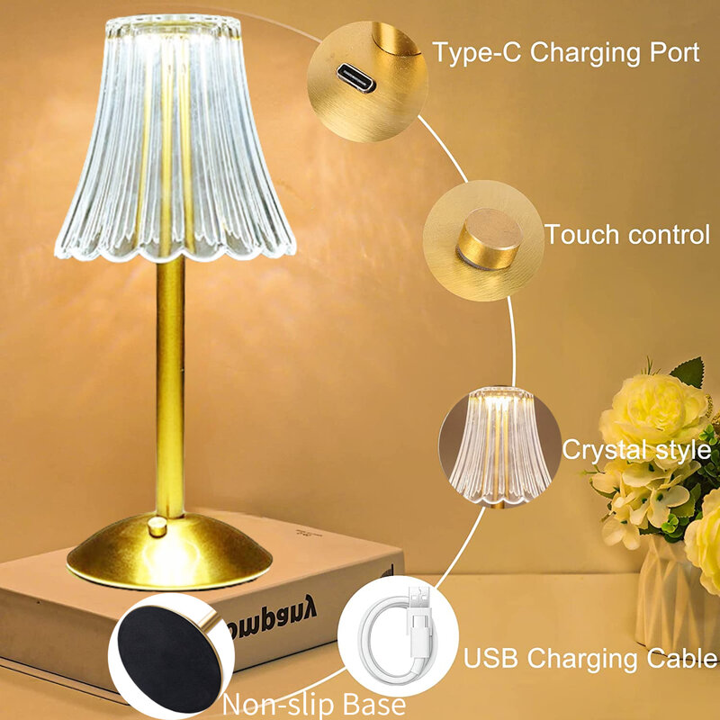 Bar Touch Table Lamp Rechargeable Wireless Desk Lamp Portable Bedroom Night Light LED Decor Lights for Coffee Hotel Restaurant