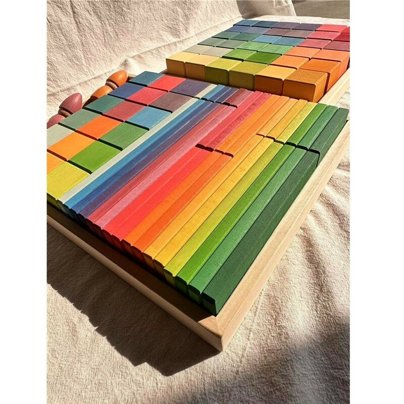 Bloques de construcción de madera arcoíris grandes para niños, bloques de madera apilables en colores Pastel, juguetes de madera para Aprendizaje Temprano