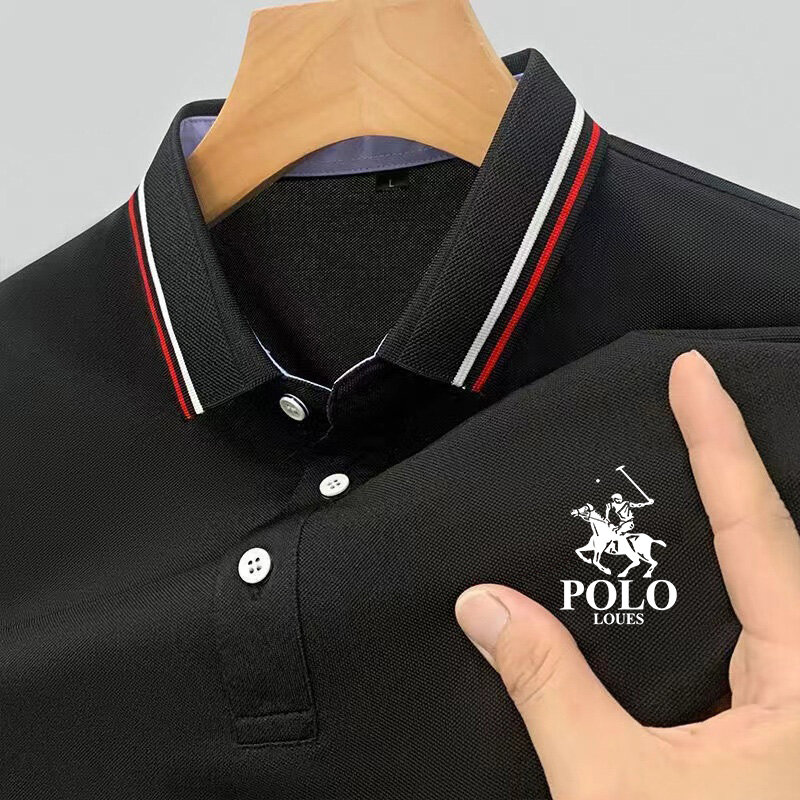 2024เสื้อโปโลผู้ชายแขนสั้นแบรนด์พิมพ์ลายเสื้อเสื้อโปโลผู้ชายธุรกิจฤดูร้อนเสื้อยืดดูดซับเหงื่อ