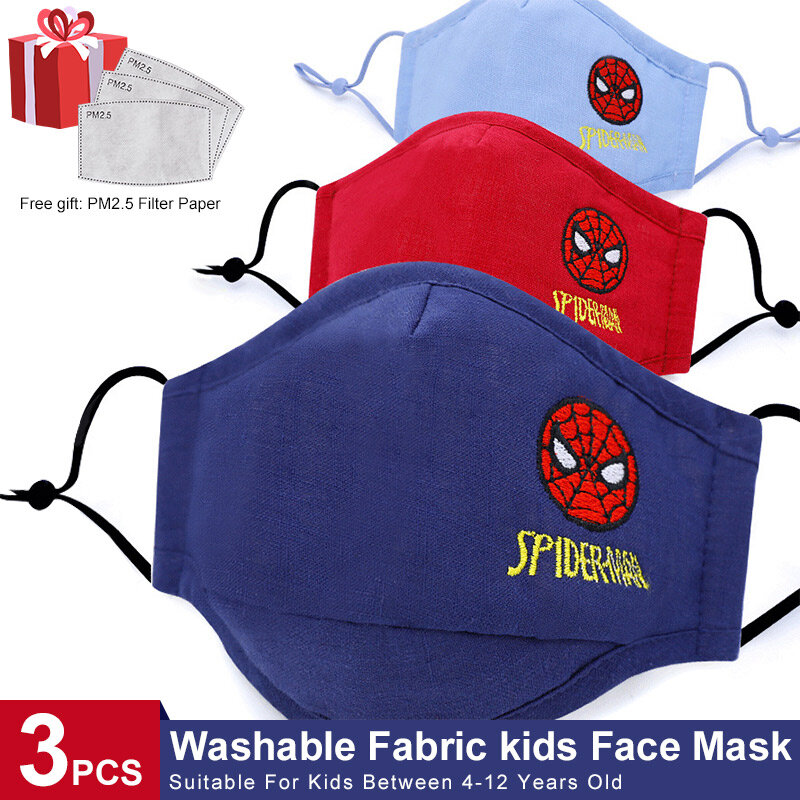 Mascarilla de algodón lavable reutilizable para niños, máscara con dibujos animados, de alta calidad