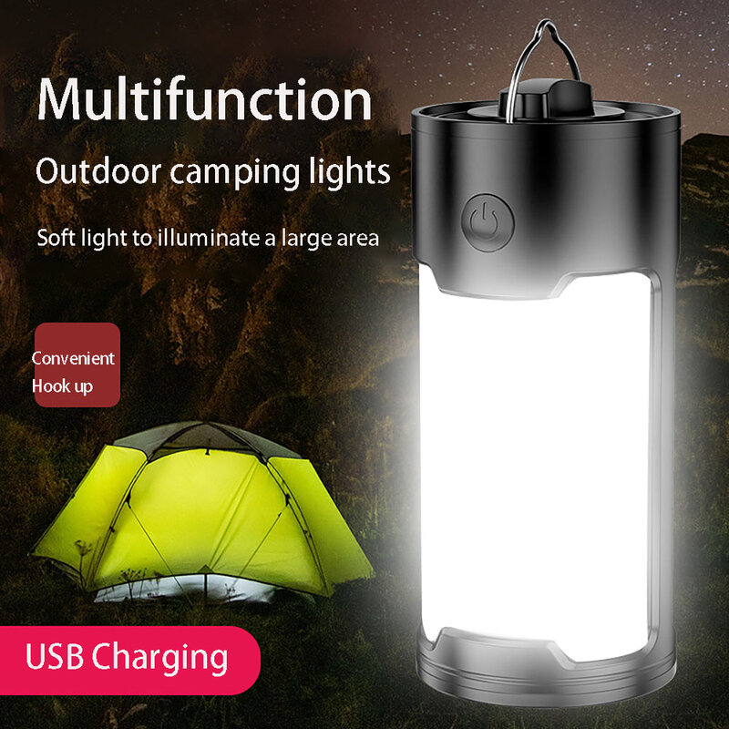 مصباح محمول عالية الطاقة مصباح ليد بوحدة USB قابل لإعادة الشحن أضواء التخييم الإضاءة في الهواء الطلق فانوس مصباح طوارئ مصباح طويل الأمد الصيد