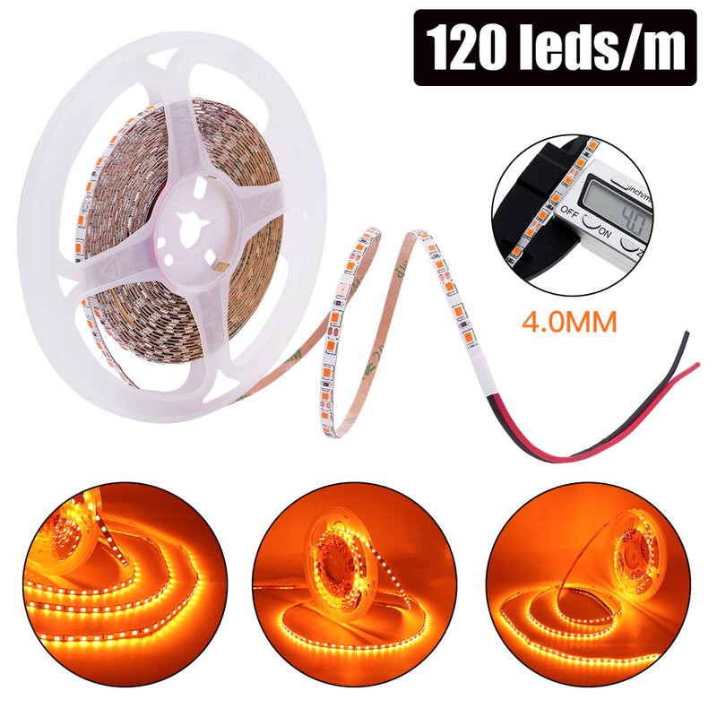 Tira de luces LED para decoración interior, cinta Flexible de iluminación naranja de 12V CC, 2835 SMD, 120, 240 LED/m, 5m por lote