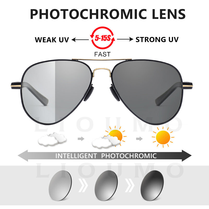 Lioumo luxo masculino photochromic polarizado óculos de sol feminino camaleão piloto condução óculos de proteção uv400 lunette de soleil homme