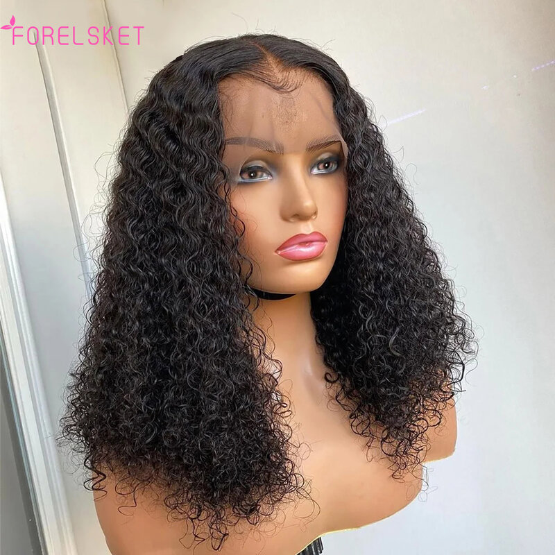FORELSKRT Deep Wave Curly Lace Front Human Hair Bob Wigs Part Lace Wig Pre Plucked Transparent Brazilian Deep Curly Bob Wigs