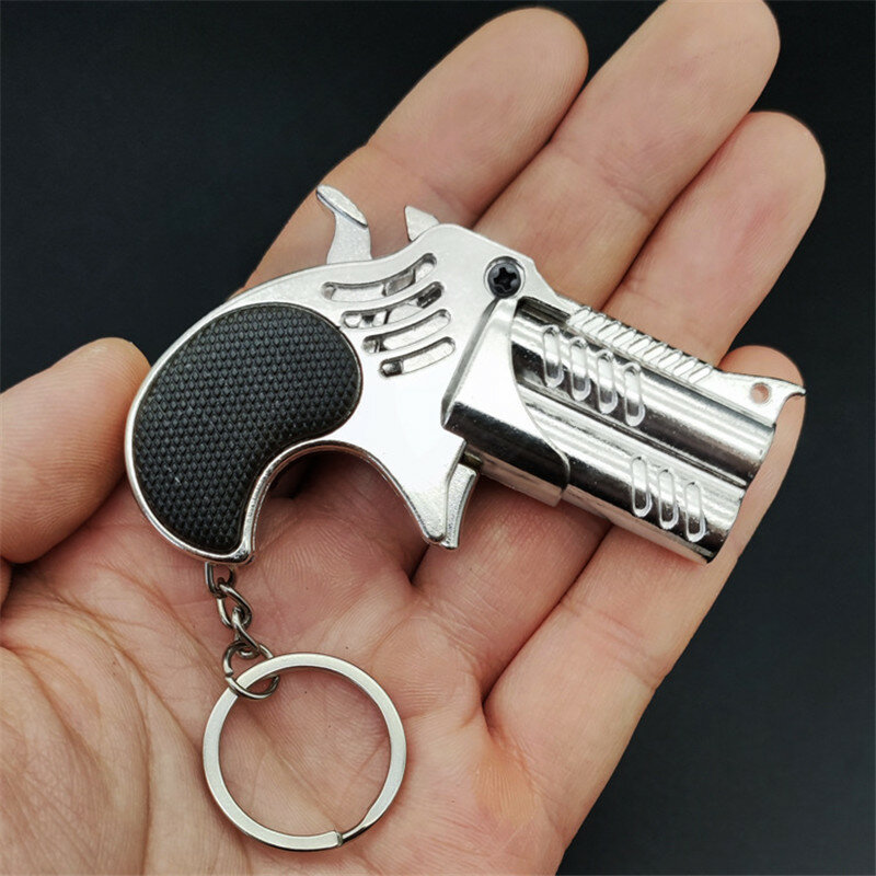 Mini pistola de banda de goma plegable, modelo de aleación, colección de pistola, juguete, regalo, bala, 6 disparos