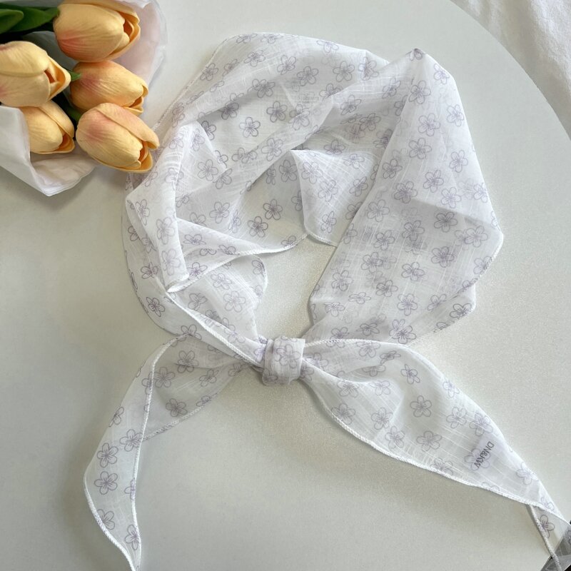 Summer Cute Floret Triangle Scarf Women Cotton Linen Scarves Solid Color Scarves Decorative Small  Shawl Shawls For Women